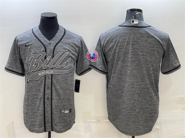 Men's Buffalo Bills Blank Gray With Patch Cool Base Stitched Baseball Jersey
